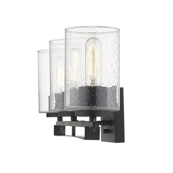 Homeroots Black Metal And Textured Glass Three Light Wall Sconce   398691