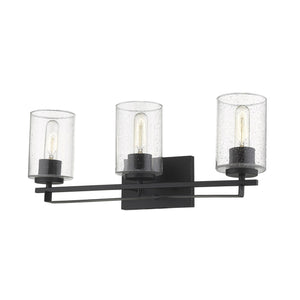 Homeroots Black Metal And Textured Glass Three Light Wall Sconce   398691