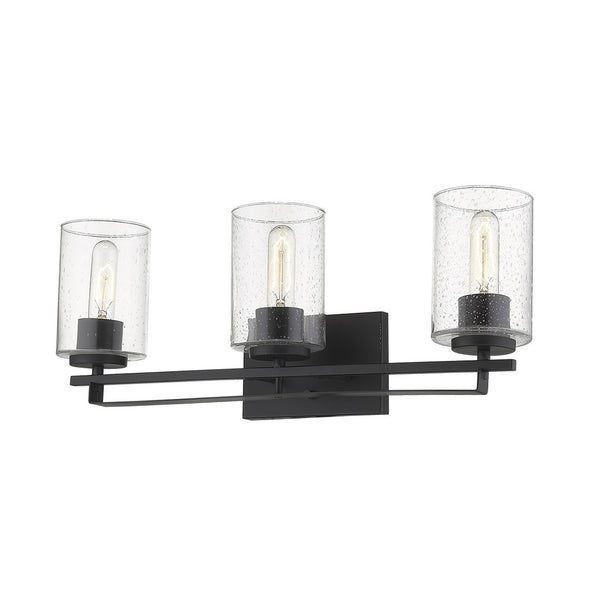 Homeroots Black Metal And Textured Glass Three Light Wall Sconce   398691