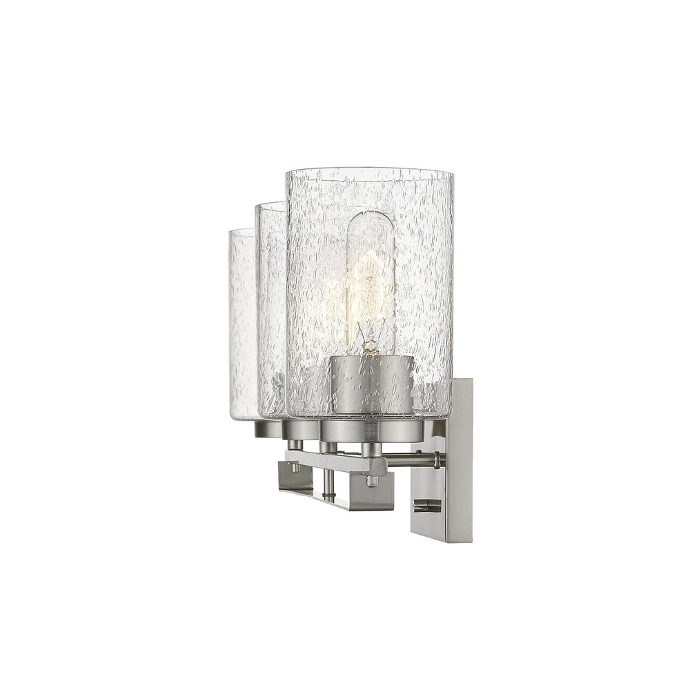 Homeroots Silver Metal And Textured Glass Three Light Wall Sconce   398693