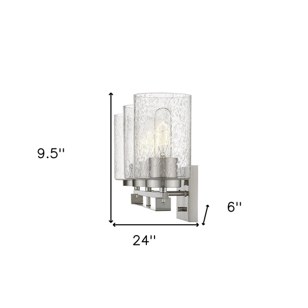Homeroots Silver Metal And Textured Glass Three Light Wall Sconce   398693