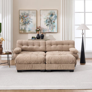English Elm U Shaped Modular Sectional Sofa Flannelette Cloud Couch Deep Seat Plush Living Room Light Brown W2120S00026