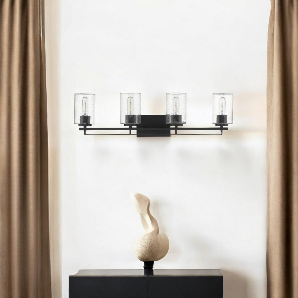 HomeRoots Orella 4-Light Matte Black Sconce – Contemporary Elegance with Clear Seedy Glass for Any Space 398694