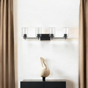 HomeRoots Orella 4-Light Matte Black Sconce – Contemporary Elegance with Clear Seedy Glass for Any Space 398694