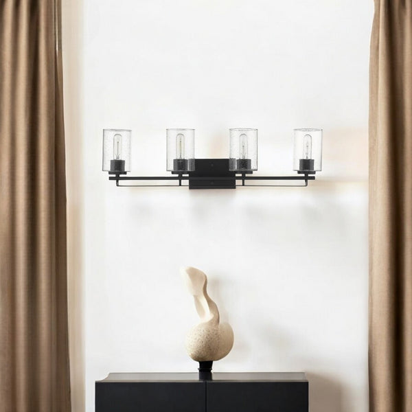 HomeRoots Orella 4-Light Matte Black Sconce – Contemporary Elegance with Clear Seedy Glass for Any Space 398694