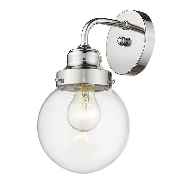 Homeroots One Light Silver Wall Sconce With Round Glass Shade   398699