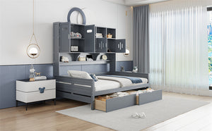 English Elm Full Size Wooden Daybed With Storage Drawers, Integrated Cabinet, And Stylish Gray Finish - Perfect For Any Space! N820S00016E