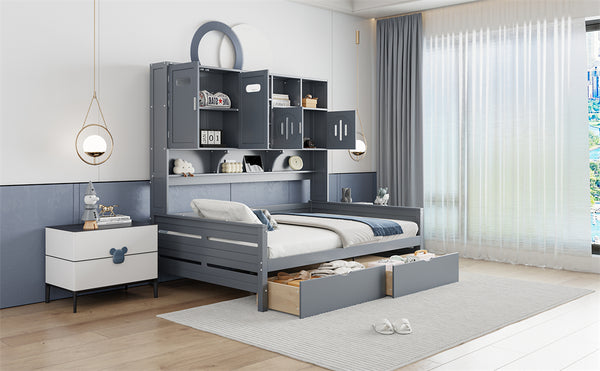 English Elm Full Size Wooden Daybed With Storage Drawers, Integrated Cabinet, And Stylish Gray Finish - Perfect For Any Space! N820S00016E