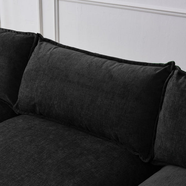 English Elm 105" L-shaped Chenille Sectional with Ottoman Pocket Spring Living Room Sofa Black W1097S00229