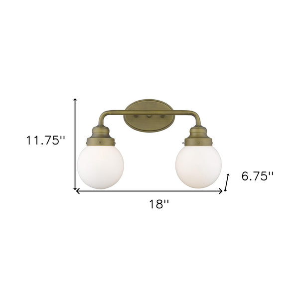 Homeroots Two Light Gold Wall Sconce With Round Glass Shade   398702