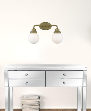 HomeRoots Two Light Gold Wall Sconce with Clear Round Glass Shades for Modern Hallways and Living Spaces 398702