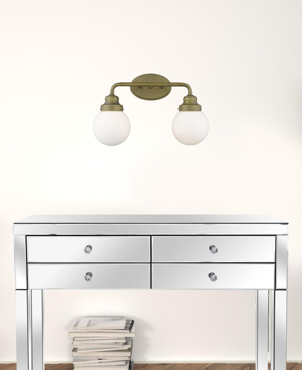 HomeRoots Two Light Gold Wall Sconce with Clear Round Glass Shades for Modern Hallways and Living Spaces 398702