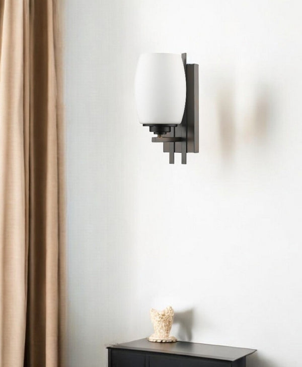 HomeRoots Geometric Bronze Wall Sconce - Transitional Frosted Glass Shade for Stylish Ambient Lighting 398707