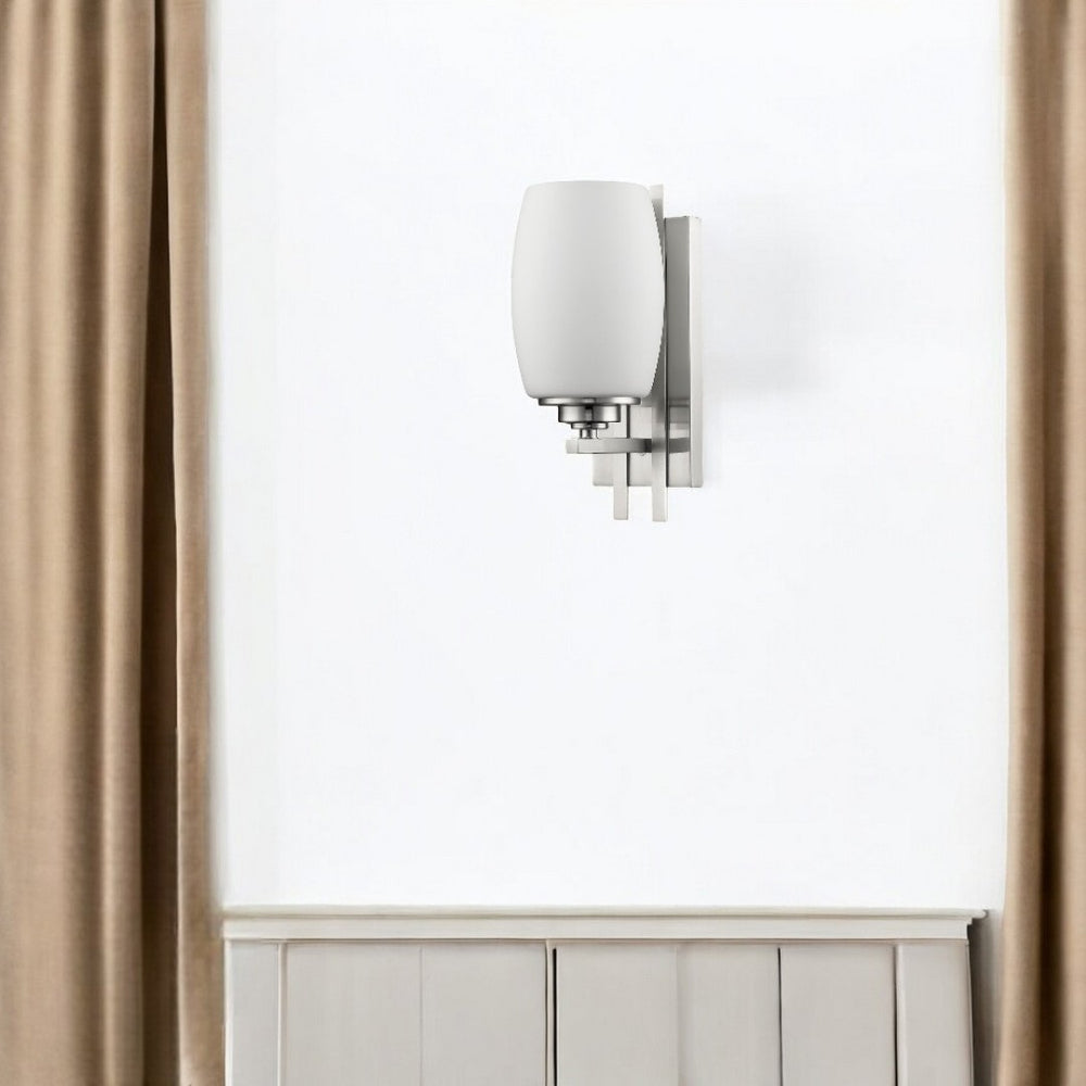 HomeRoots Geometric Silver Wall Sconce - Modern Frosted Glass Shade for Stylish Interior Lighting Solutions 398708
