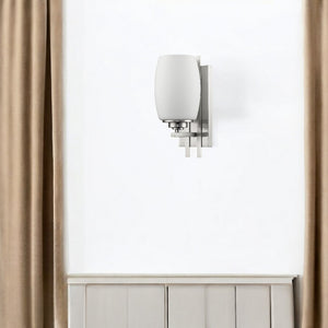 HomeRoots Geometric Silver Wall Sconce - Modern Frosted Glass Shade for Stylish Interior Lighting Solutions 398708