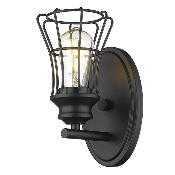 HomeRoots One Light Matte Black Cage Wall Sconce - Vintage-Industrial Design for Modern Ambient Lighting 398712