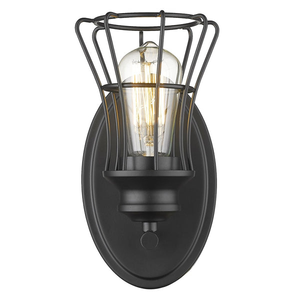 HomeRoots One Light Matte Black Cage Wall Sconce - Vintage-Industrial Design for Modern Ambient Lighting 398712