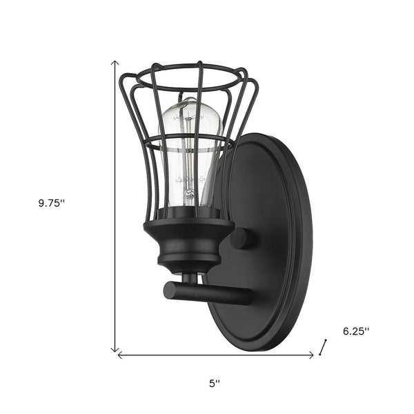 HomeRoots One Light Matte Black Cage Wall Sconce - Vintage-Industrial Design for Modern Ambient Lighting 398712