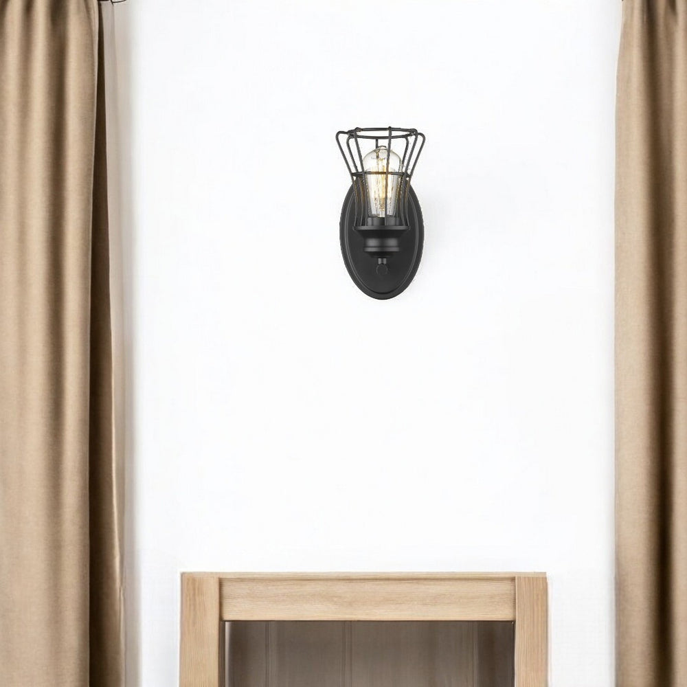 HomeRoots One Light Matte Black Cage Wall Sconce - Vintage-Industrial Design for Modern Ambient Lighting 398712