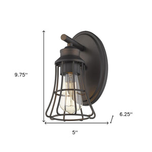 HomeRoots One Light Bronze Cage Wall Sconce - Vintage-Industrial Design for Stylish Home Illumination 398713