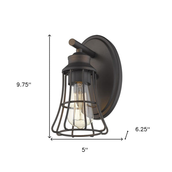 HomeRoots One Light Bronze Cage Wall Sconce - Vintage-Industrial Design for Stylish Home Illumination 398713
