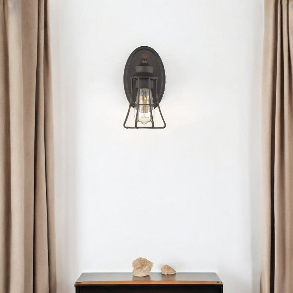 HomeRoots One Light Bronze Cage Wall Sconce - Vintage-Industrial Design for Stylish Home Illumination 398713