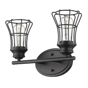 HomeRoots Two Light Matte Black Cage Wall Sconce - Vintage-Industrial Design for Any Space, Hardwired Illumination 398714