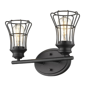 HomeRoots Two Light Matte Black Cage Wall Sconce - Vintage-Industrial Design for Any Space, Hardwired Illumination 398714