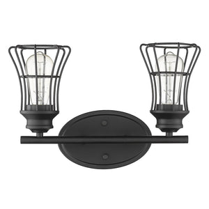 HomeRoots Two Light Matte Black Cage Wall Sconce - Vintage-Industrial Design for Any Space, Hardwired Illumination 398714