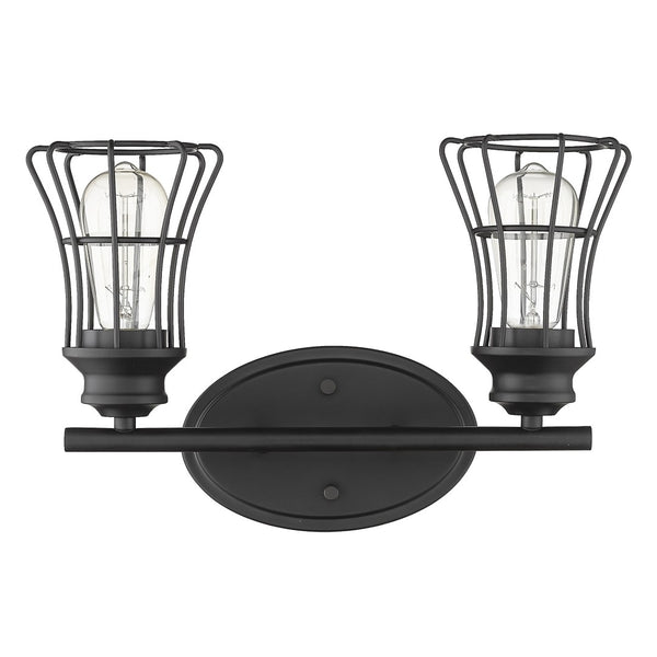 HomeRoots Two Light Matte Black Cage Wall Sconce - Vintage-Industrial Design for Any Space, Hardwired Illumination 398714