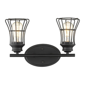 HomeRoots Two Light Matte Black Cage Wall Sconce - Vintage-Industrial Design for Any Space, Hardwired Illumination 398714
