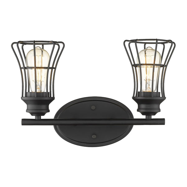 HomeRoots Two Light Matte Black Cage Wall Sconce - Vintage-Industrial Design for Any Space, Hardwired Illumination 398714