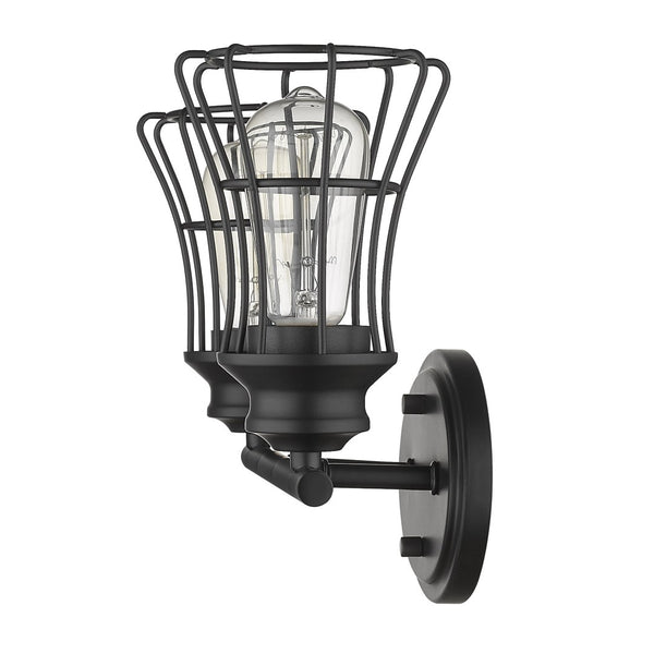 HomeRoots Two Light Matte Black Cage Wall Sconce - Vintage-Industrial Design for Any Space, Hardwired Illumination 398714