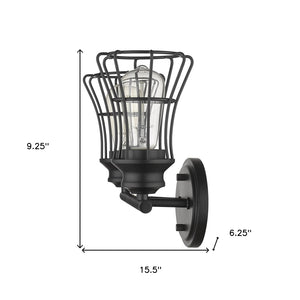 HomeRoots Two Light Matte Black Cage Wall Sconce - Vintage-Industrial Design for Any Space, Hardwired Illumination 398714
