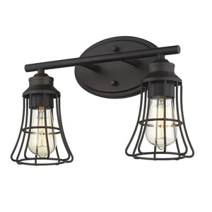 HomeRoots Two Light Bronze Cage Wall Sconce - Vintage-Industrial Design for Hallways, Entryways & Vanities 398715