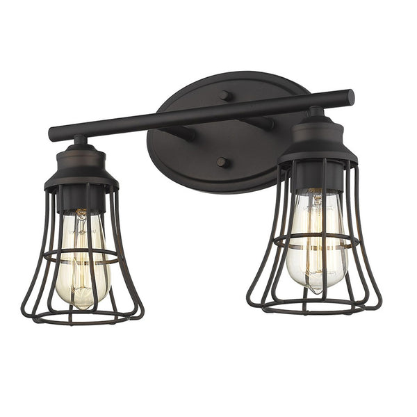 HomeRoots Two Light Bronze Cage Wall Sconce - Vintage-Industrial Design for Hallways, Entryways & Vanities 398715