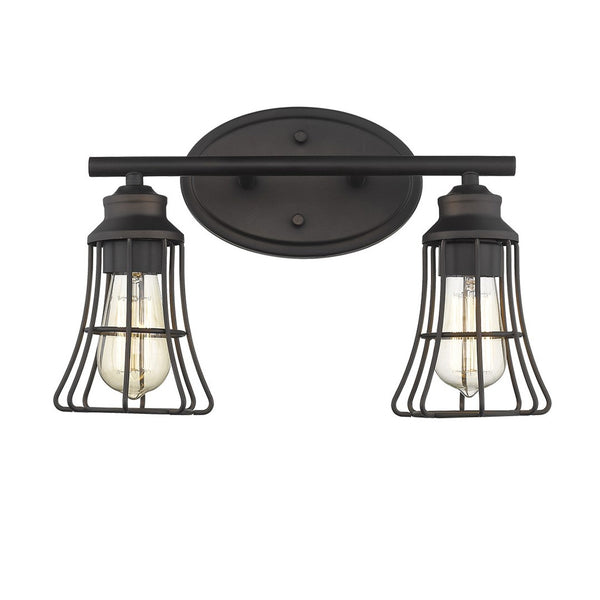 HomeRoots Two Light Bronze Cage Wall Sconce - Vintage-Industrial Design for Hallways, Entryways & Vanities 398715