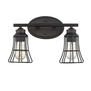 HomeRoots Two Light Bronze Cage Wall Sconce - Vintage-Industrial Design for Hallways, Entryways & Vanities 398715