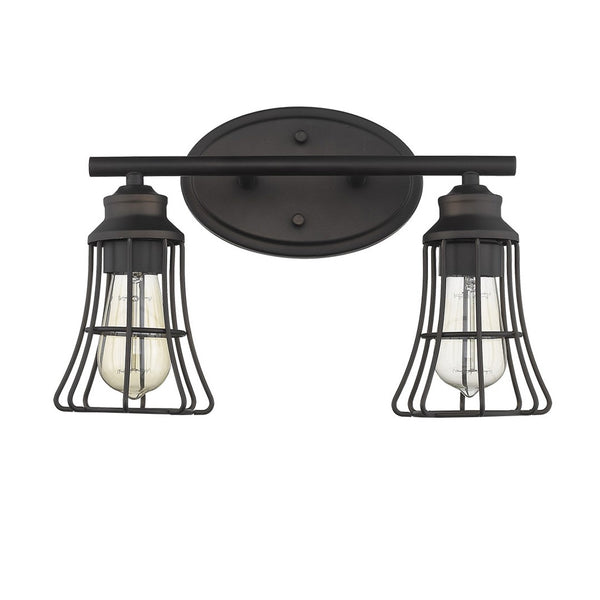 HomeRoots Two Light Bronze Cage Wall Sconce - Vintage-Industrial Design for Hallways, Entryways & Vanities 398715