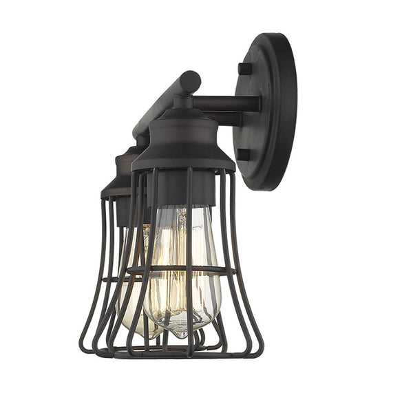HomeRoots Two Light Bronze Cage Wall Sconce - Vintage-Industrial Design for Hallways, Entryways & Vanities 398715