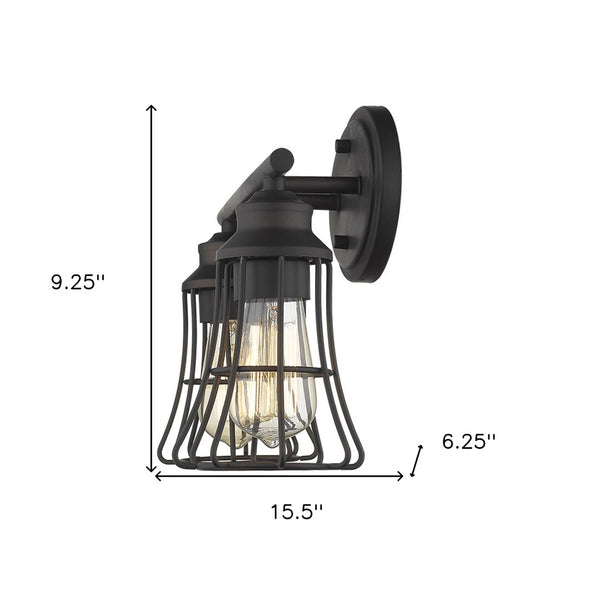HomeRoots Two Light Bronze Cage Wall Sconce - Vintage-Industrial Design for Hallways, Entryways & Vanities 398715