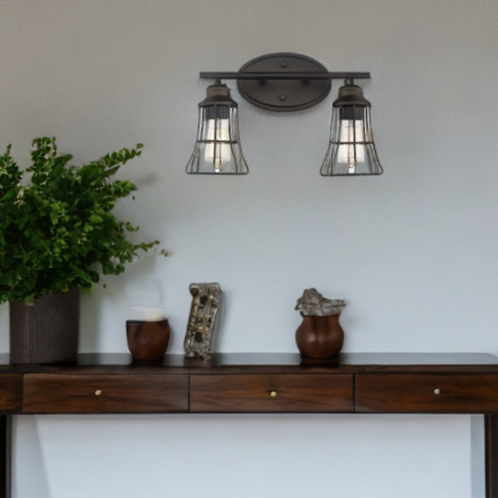 Homeroots Two Light Bronze Cage Wall Light  Metal 398715