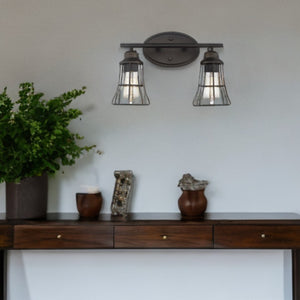 HomeRoots Two Light Bronze Cage Wall Sconce - Vintage-Industrial Design for Hallways, Entryways & Vanities 398715