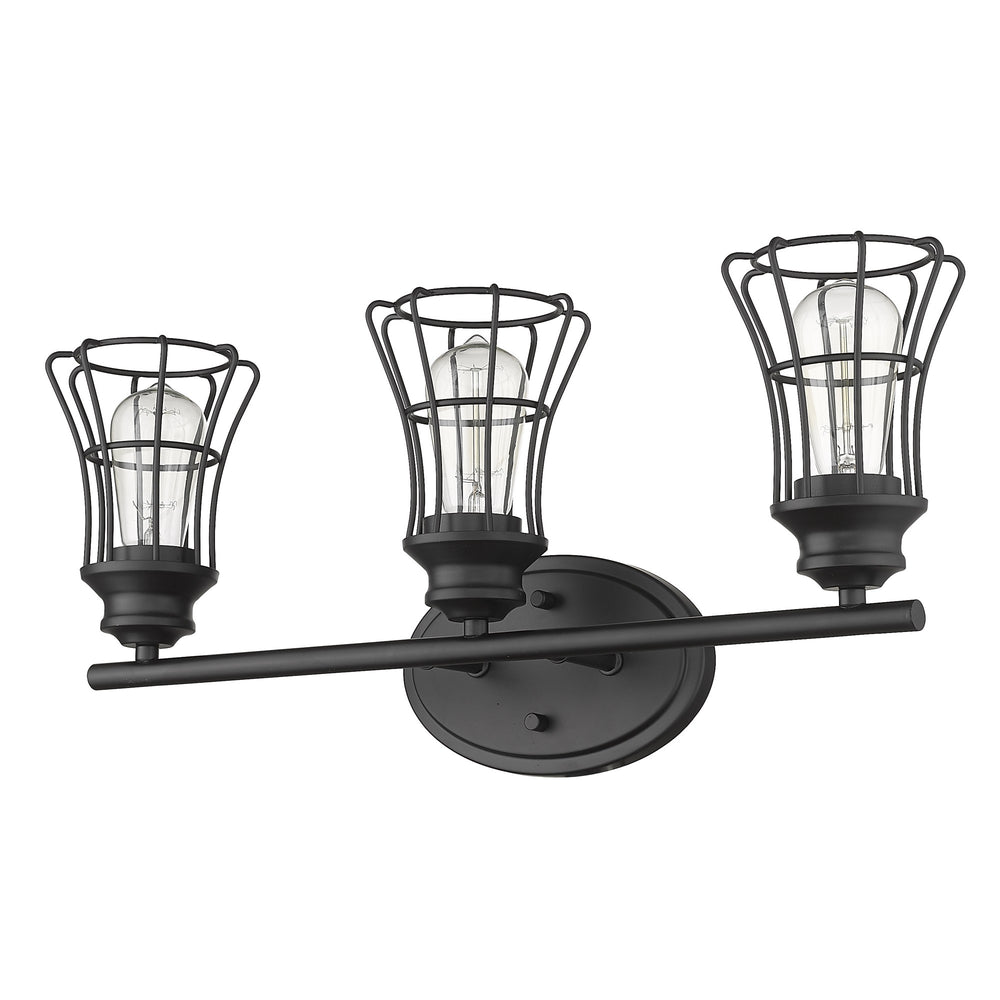 Homeroots Three Light Matte Black Cage Wall Sconce   398716
