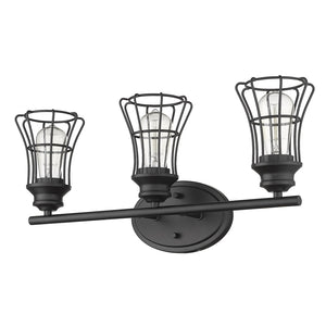 HomeRoots Three Light Matte Black Cage Wall Sconce - Vintage-Industrial Charm for Stylish Home Illumination 398716