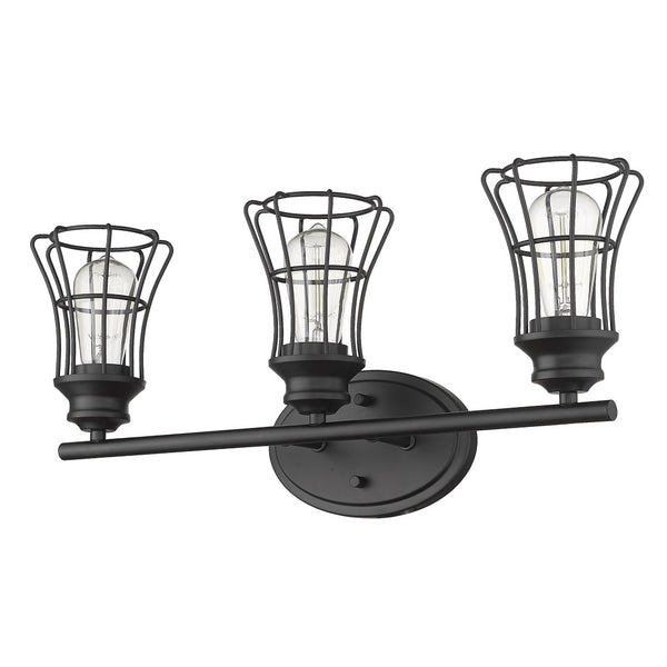 HomeRoots Three Light Matte Black Cage Wall Sconce - Vintage-Industrial Charm for Stylish Home Illumination 398716