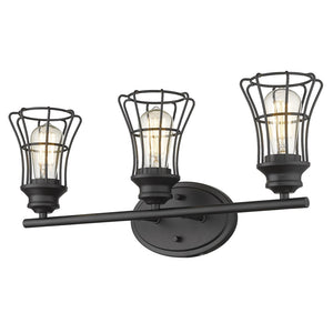 HomeRoots Three Light Matte Black Cage Wall Sconce - Vintage-Industrial Charm for Stylish Home Illumination 398716