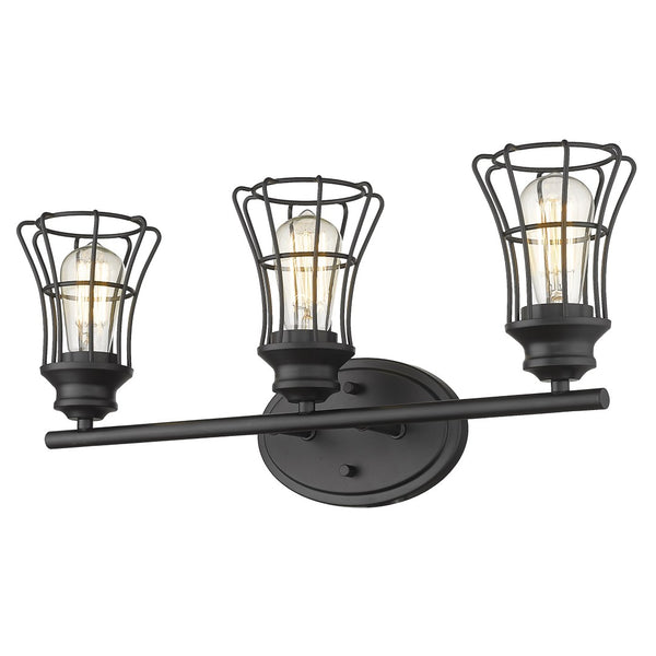 HomeRoots Three Light Matte Black Cage Wall Sconce - Vintage-Industrial Charm for Stylish Home Illumination 398716