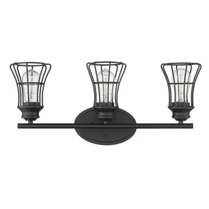 HomeRoots Three Light Matte Black Cage Wall Sconce - Vintage-Industrial Charm for Stylish Home Illumination 398716