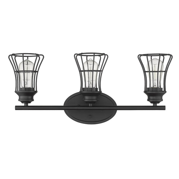 HomeRoots Three Light Matte Black Cage Wall Sconce - Vintage-Industrial Charm for Stylish Home Illumination 398716
